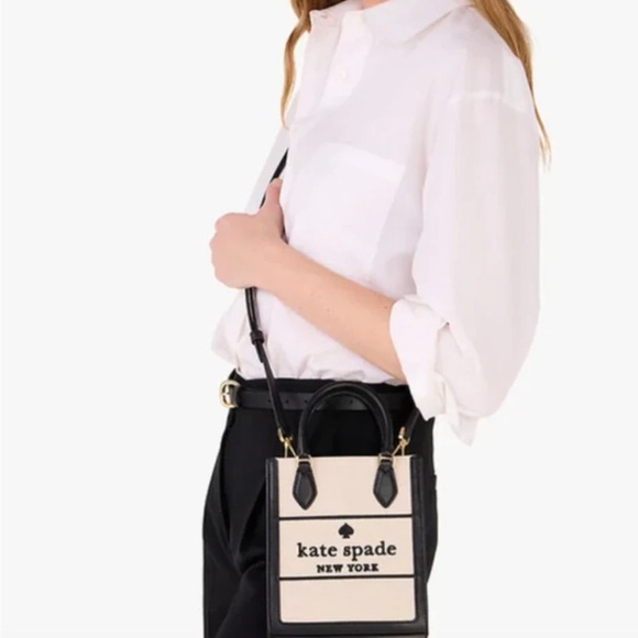 NWT KATE SPADE ELLIE MINI CANVAS  TOTE / CROSSBODY BLACK KK235 - Picture 2 of 9